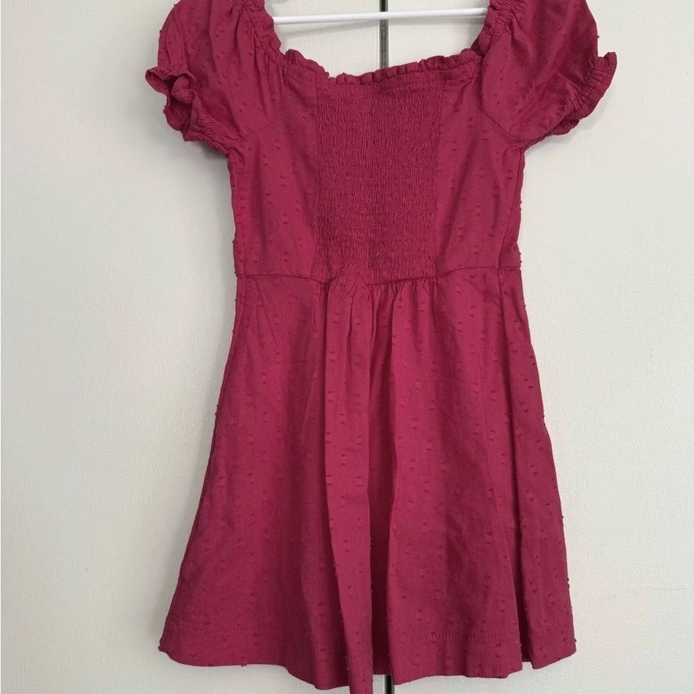 Old Navy Girls‎ Magenta Pink Clip Dot Smocked Back Fit and Flare Dress XS 5
